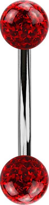Actual product image Star Piercing Banane silber mit zwei Kristallkugeln rot Epoxy Schutzschicht (without brass, Titanium G23)