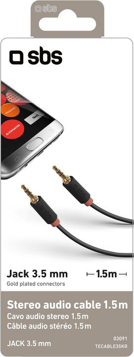Image du produit SBS Prise audio/stéréo de 3,5 mm pour téléphones portables et smartphones (1.50 m, Jack 3,5 mm (AUX))
