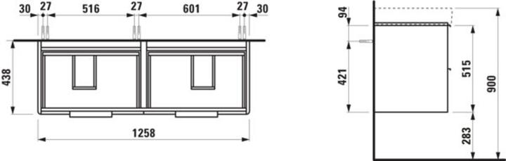 Produktbild Laufen Base Waschtischunterschrank, 4 Schubladen, 1260x440x530mm, für Waschtisch H814968, H40251411