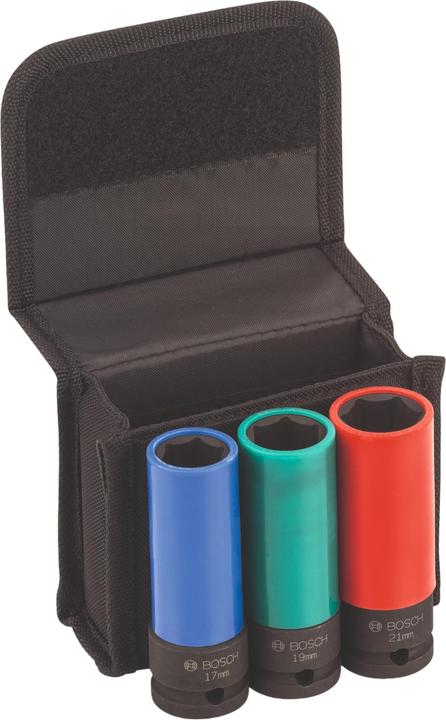 Bosch Professional Zubehör Steckschlüssel-Set, 3-tlg., 17/19/21 mm (19 mm, 21 mm, 17 mm)