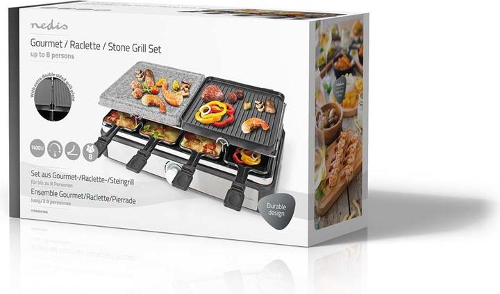 Actual product image Nedis Gourmet/Raclette Grill/Stone 8 Persons Spatula Temperature setting Non stick coating Rectangl