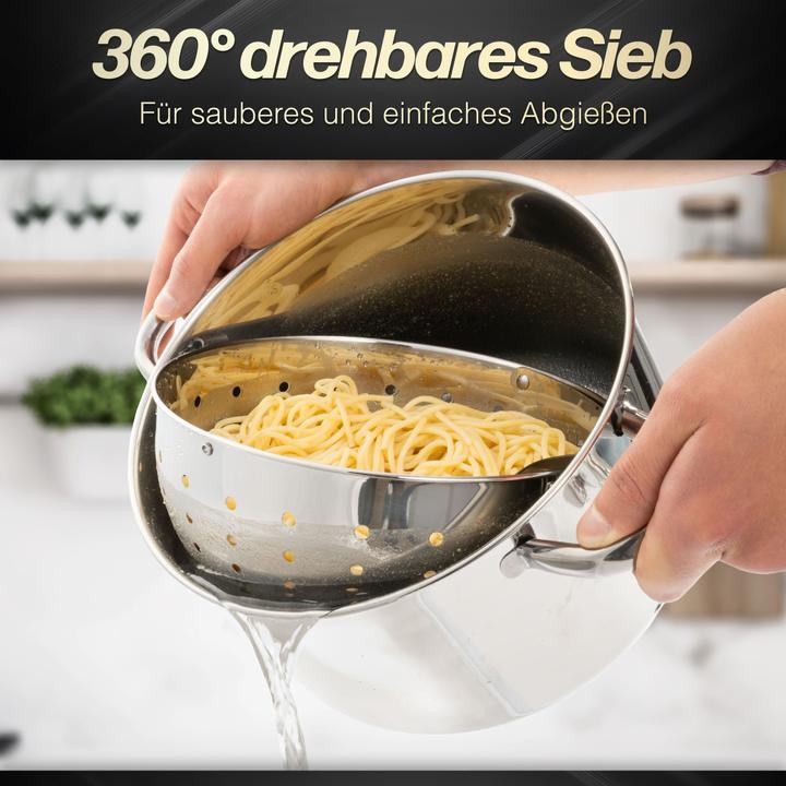 Actual product image Beyond Stainless steel 24cm with glass lid & removable strainer insert (24 cm, Pot, Stainless steel)