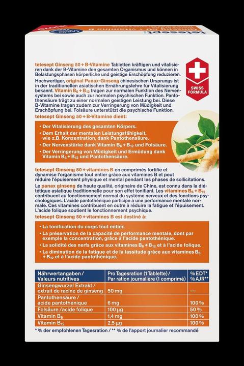 Immagine prodotto Tetesept Ginseng 50 + vitamine B (32 Pezzo/i, Pillole, 32 g)