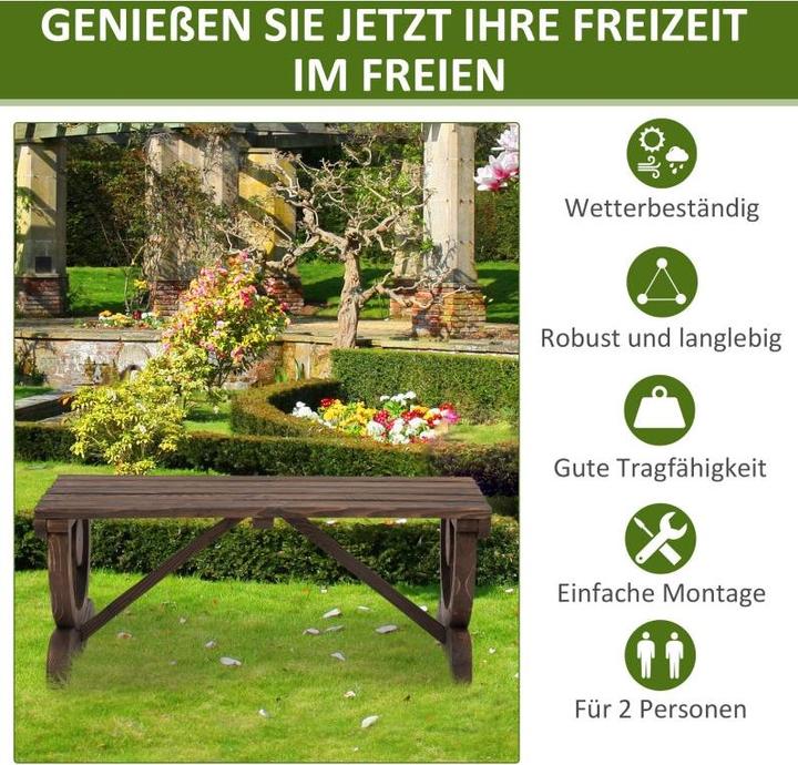 Immagine prodotto Swisshandel24 Gartenbank Holz Wetterfest Sitzbank Gartenmöbel Rustikale Bank Natur 98 x 50 x 39,5 cm