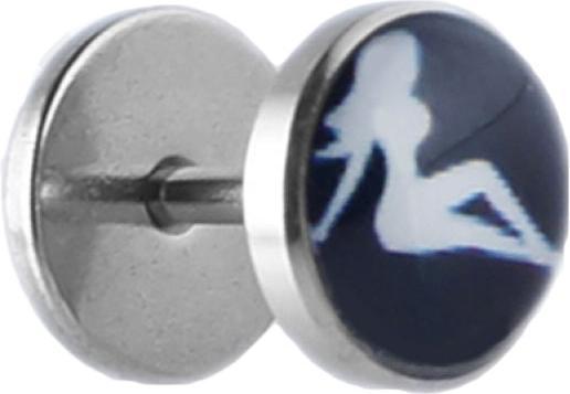 Produktbild Star Piercing Fake Plug silber mit Pinup Girl (ohne Messing, Chirurgenstahl 316L)