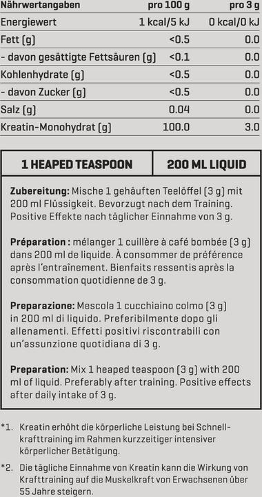 Nährwerte und Zutaten Nutriathletic Creatine Powder (1 Stück, Pulver, 300 g)