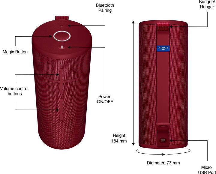 Actual product image UE Boom 3 (15 h, Rechargeable battery operated, USB power delivery)