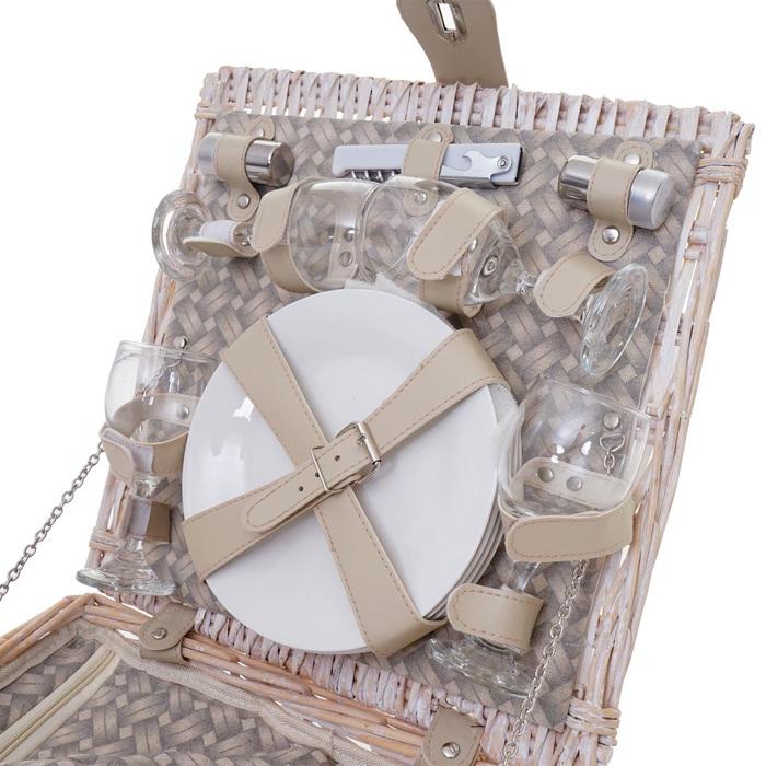 Actual product image Swisshandel24 Picnic basket set for 4 people, picnic bag + cooler compartment, porcelain glass stainless steel