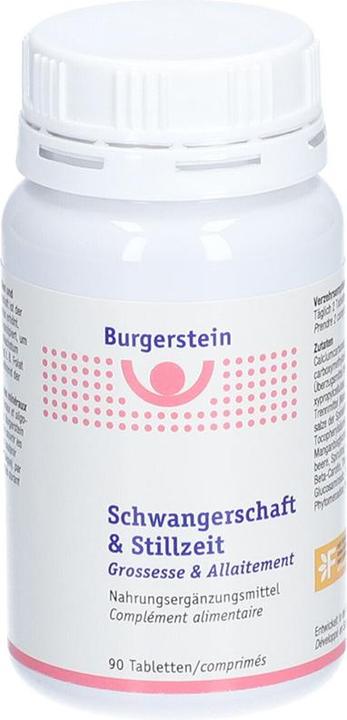 Valeurs nutritives et ingrédients Burgerstein Grossesse et allaitement (90 comprimés) (90 pièce(s), Cachets, 166 g)