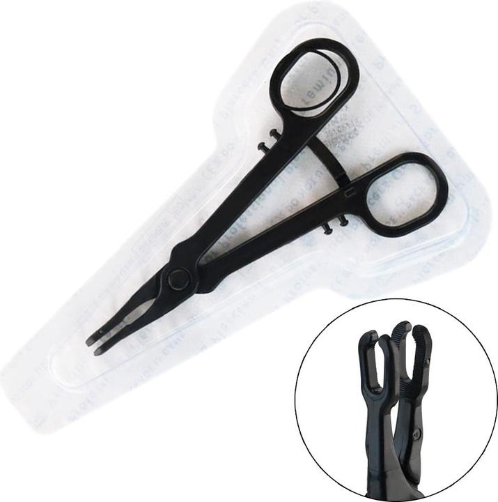 Produktbild Star Piercing Sterile einweg Zange schwarz Gazeklemme offen rund gezackt (Kunststoff)