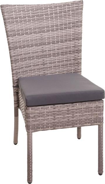 Produktbild Swisshandel24 Poly-Rattan Garnitur, Sitzgruppe Balkon-/Lounge-Set, 4xStuhl+Tisch, 120x75cm - grau, Kissen dunkelgr (120 cm)