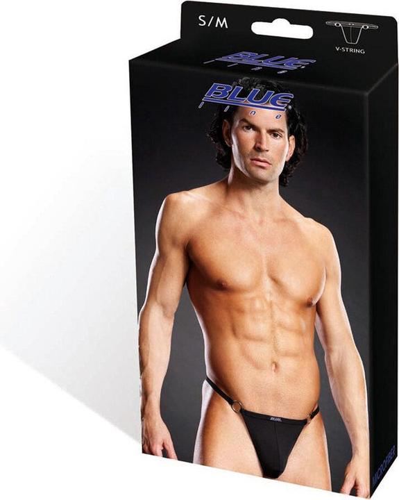 Actual product image Blue Line Microfibre V-String + Met.Rings black S/ M (S/M)