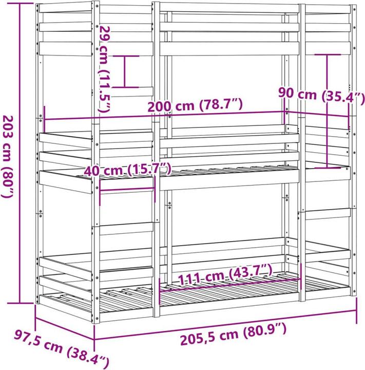 Produktbild VidaXL Dreifach-Etagenbett (90 x 200 cm)