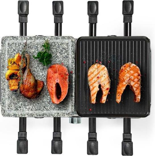 Actual product image Nedis Gourmet/Raclette Grill/Stone 8 Persons Spatula Temperature setting Non stick coating Rectangl
