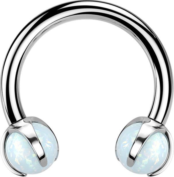 Image du produit Star Piercing Micro Circular Barbell Innengewinde silber mit zwei Kugeln Opal weiss gefasst (sans laiton, Acier chirurgical 316L)