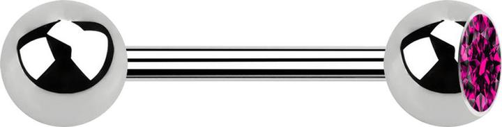 Image du produit Star Piercing Barbell argent avec boule et boule de cristal fuchsia (Acier chirurgical 316L)