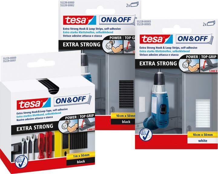 Produktbild tesa On&Off Klettband, selbstklebende Klettstreifen (50 mm)