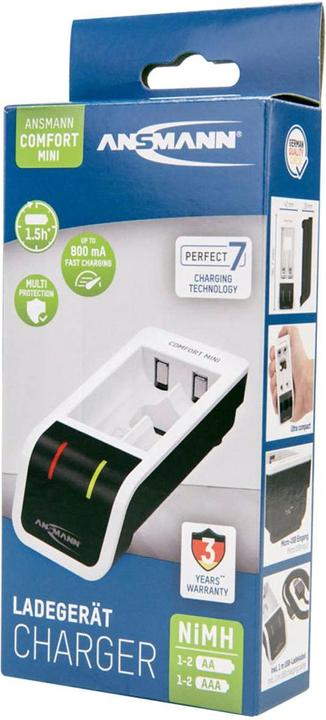 Produktbild Ansmann Comfort Mini Ladegerät inkl. 2 AA Mignon Akkus 2100 mAh (1 Stk., AA, AAA, 800.80 mAh, Akku)