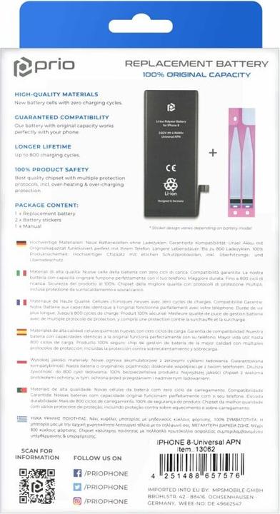 Image du produit prio Batterie pour Apple iPhone 8 (APN universel) (Batterie, iPhone 8)