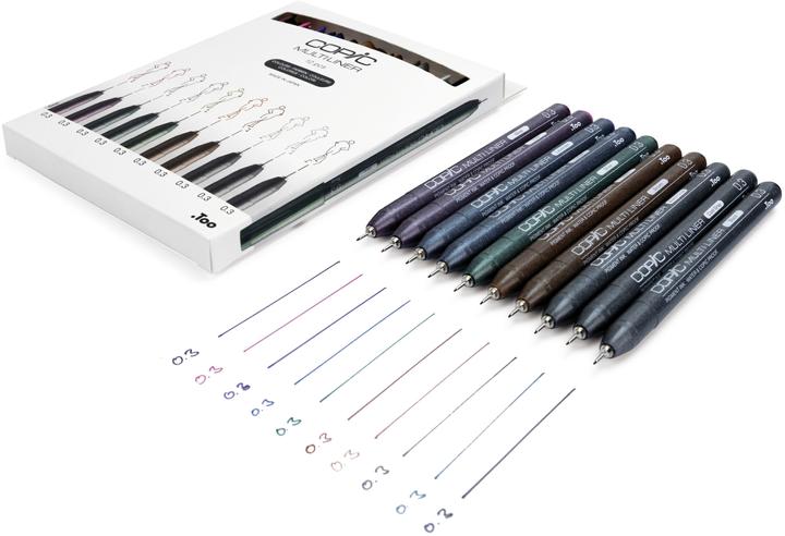 Produktbild Copic Multiliner Color Set, 0,3mm, 10 Stück (Olive, Lavender, Sepia, Schwarz, Warm Gray, Cool Gray, Pink, Brown, Wine, Cobalt, 10 x)