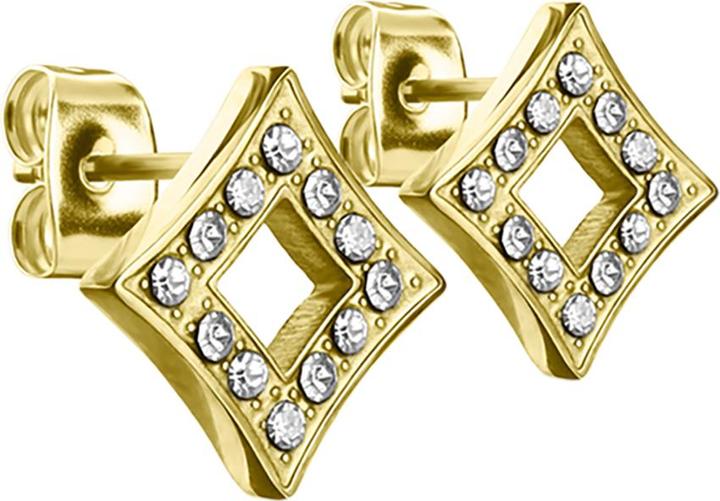 Produktbild Star Piercing Ohrstecker mit Quadrat vergoldet und Kristall silber (ohne Messing, Chirurgenstahl 316L)