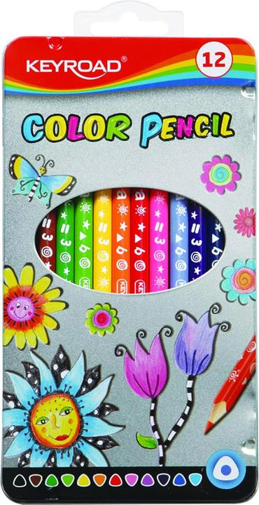 Image du produit Keyroad Crayons, triangulaires, 12 pcs., dans boîte métallique, mélange de couleurs (Couleurs assorties, 12 x)