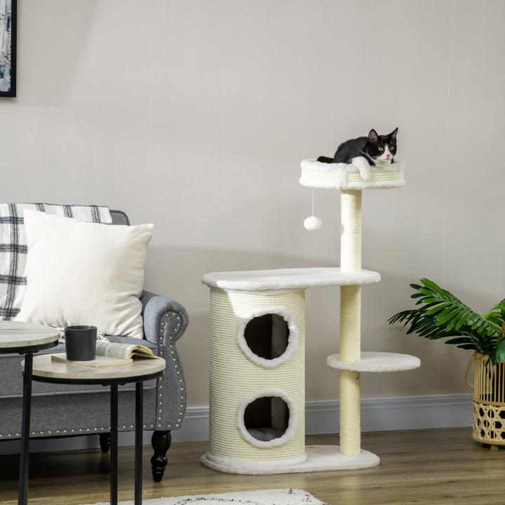 Actual product image PawHut Scratching post with scratching tray (100 cm, Cream white)