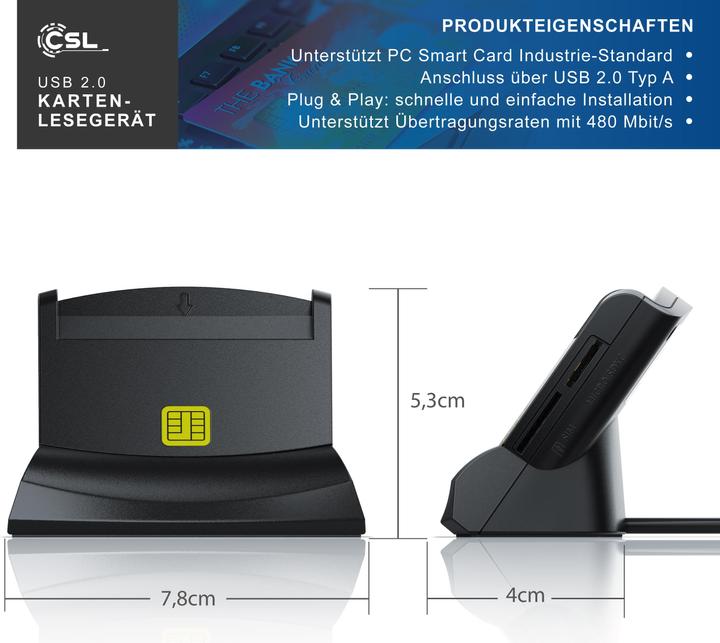 Image du produit CSL Lecteur de cartes mémoire USB, lecteur de cartes à puce, lecteur de cartes à puce, lecteur de (USB)
