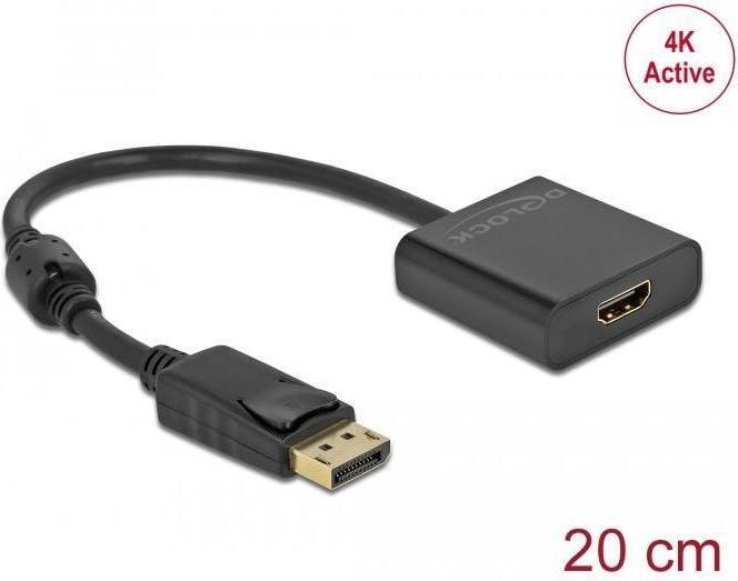 Immagine prodotto Delock Adattatore DisplayPort 1.2 maschio a HDMI femmina 4K attivo nero (HDMI, 20 cm)
