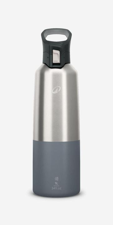 Actual product image Quechua 1 L insulated stainless steel flask 900 with quick-release cap for hiking - Grey (1 l)