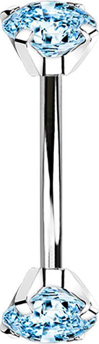 Star Piercing Micro Banane silber Innengewinde mit zwei Kristalle aqua gefasst (ohne Messing, Titan G23)