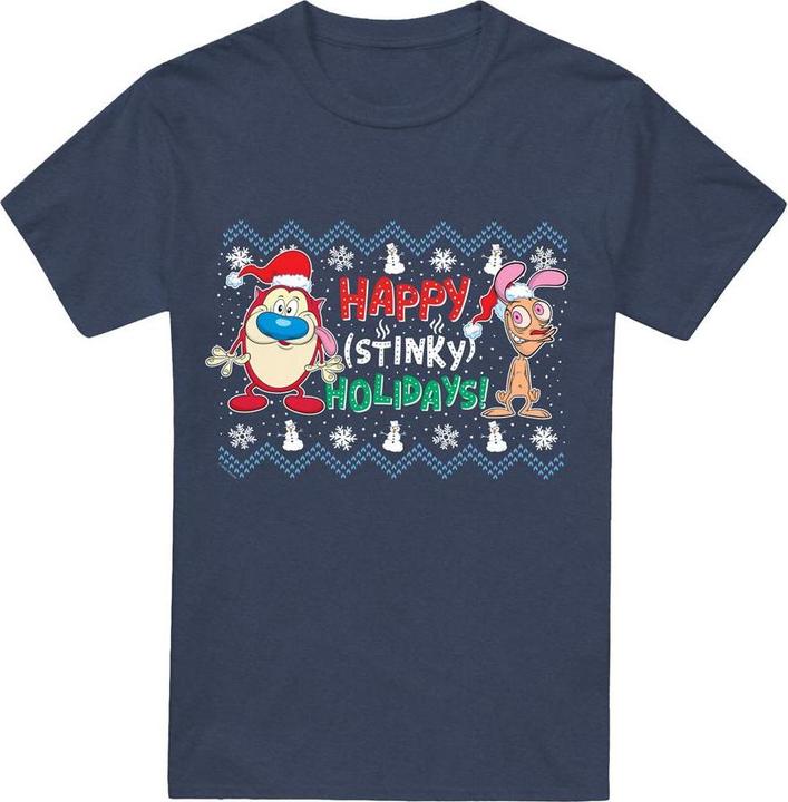 Immagine prodotto Ren & Stimpy Happy Stinky Holidays Maglietta Maglione di Natale Adulto Unisex (L)
