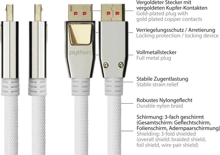 Actual product image Python PYT M0259 DisplayPort Cable DP 1.4 8Ka60 Hz active white 10 m (10 m, DisplayPort)