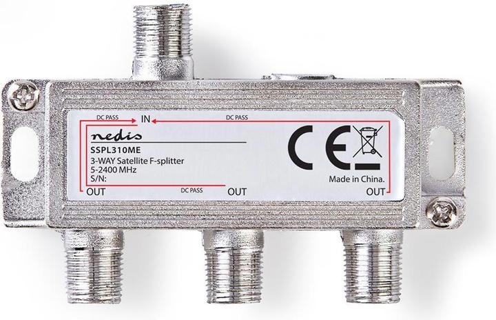 Immagine prodotto Nedis Splitter satellitare | 5 - 2400 MHz | 10,5 dB | Numero di ingressi: 1 | Numero di uscite: 3 | I (Collettori e ramificazioni)