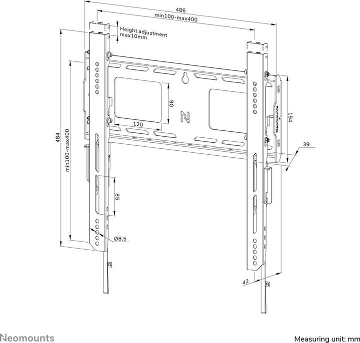 Nährwerte und Zutaten Neomounts Wandhalterung 400x400mm 100kg/32-75"/fix/schwarz/Schwerlast (Wand, 75", 100 kg)