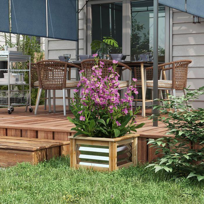 Image du produit Swisshandel24 Lit surélevé en métal, bac à fleurs, bac à plantes avec cadre en bois, bac à légumes, bac à herbes