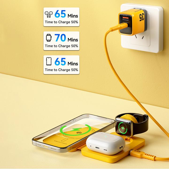 Image du produit Wekome Chargeur sans fil 3en1 avec MagSafe pour iPhone, Apple Watch et AirPods + miroir (jaune) (1 cm)