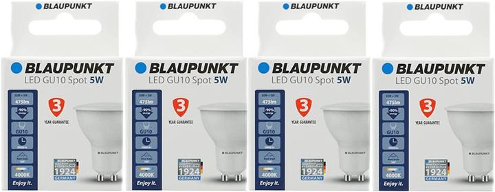 Produktbild Blaupunkt LED GU10 Glühbirne - Strahler - Reflektor - 5W - Naturweiss 4000K - Spotlight - 4-er Pack (GU10, 5 W, 475 lm, 4 x, F)