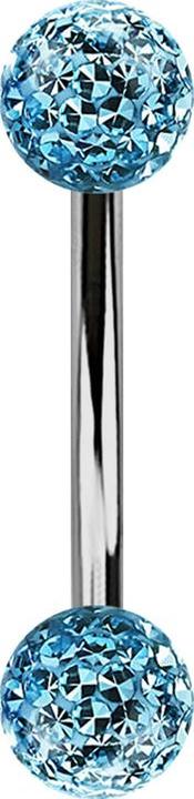 Actual product image Star Piercing Banane silber mit zwei Kristallkugeln aqua Epoxy Schutzschicht (without brass, Titanium G23)