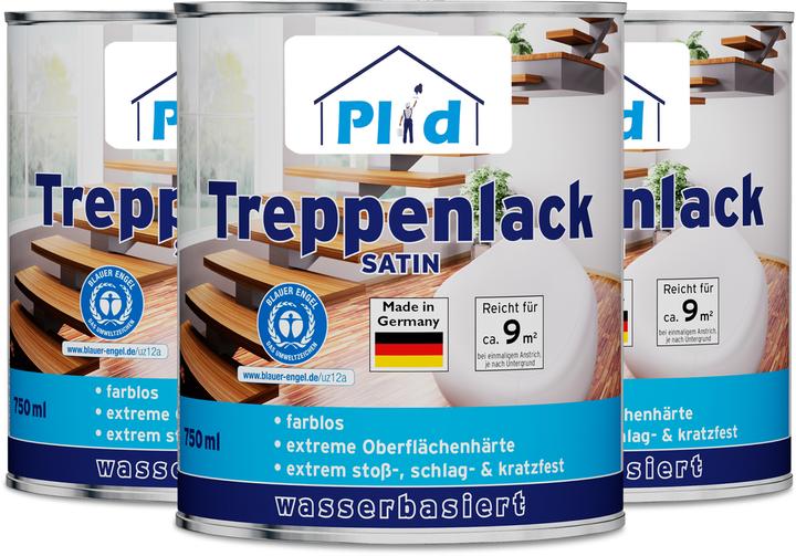 Produktbild Plid Treppenlack 2,25L Farblos Satin, für ca. 27m² /Treppensiegel Klarlack Holzlack (Farblos, 2.25 l)