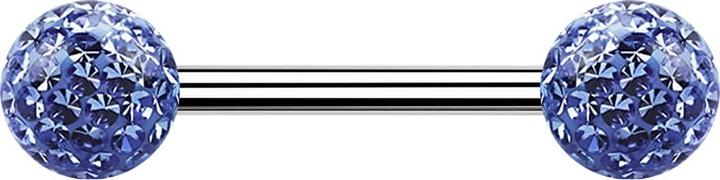 Produktbild Star Piercing Barbell silber mit zwei Kristall Kugeln hellblau Epoxy Schutzschicht (Chirurgenstahl 316L)