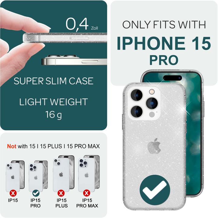 Produktbild Nalia Klare Glitzer Silikon Hülle (Apple iPhone 15 Pro)