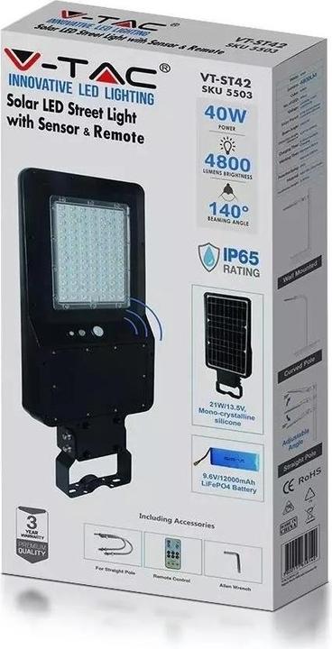 Immagine prodotto V-TAC Lampione solare (4800 lm, IP65)