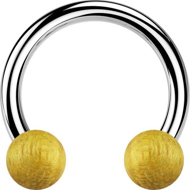 Image du produit Star Piercing Circular Barbell argent avec deux boules en bois de jackfruit (Organique, Acier chirurgical 316L, sans laiton)