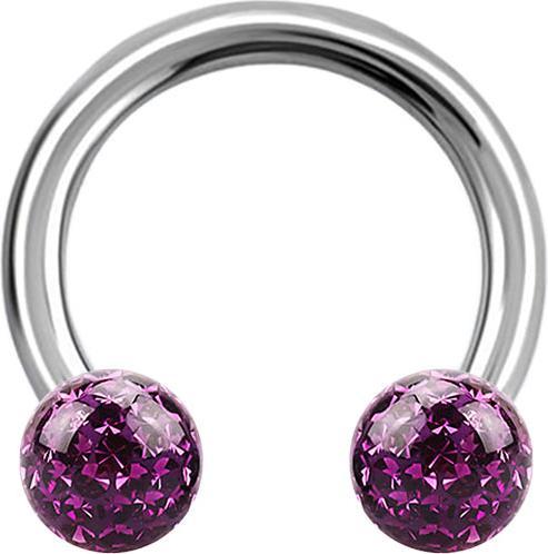 Image du produit Star Piercing Circular Barbell argent avec deux boules de cristal violet époxy de protection (Acier chirurgical 316L, sans laiton)