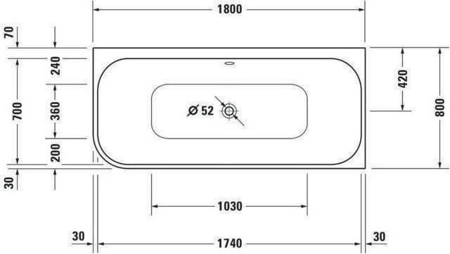 Immagine prodotto Duravit Vasca rettangolare con curva Happy D,2 80 x 180 cm bianco liscio 7003170000000 (245 l, 180 cm, 80 cm)