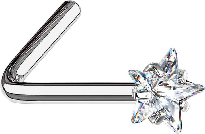 Produktbild Star Piercing Nasenstecker gewinkelt silber Kristallstern silber gefasst (ohne Messing, Titan G23)