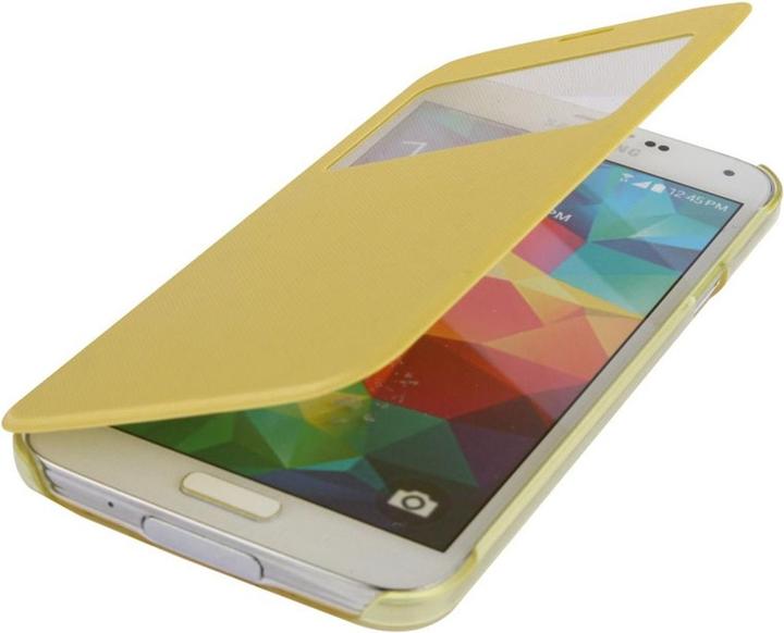 Produktbild König Design Handyhülle Tasche Flipcover mit Fenster für Samsung S5 mini / G800 Gelb (Samsung Galaxy S5 Mini)