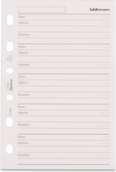 Image du produit Filofax Feuille d'adresse (Spécial)