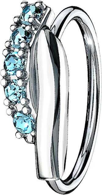 Star Piercing Micro Piercing Ring silber Doppelbalken verdreht mit Kristallen aqua (Messing, Chirurgenstahl 316L)
